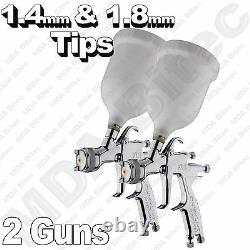 2 x DeVilbiss FLG-5 Gravity Spray Paint Guns 1 x 1.4mm & 1 x 1.8mm Tips
