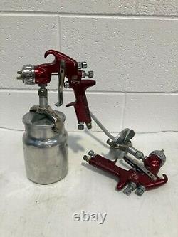 2 x DeVilbiss GTI Pro Air Spray Guns with one paint pot