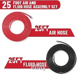 25 FT Air and Fluid Hose Assembly Kit For Pressure Pot Tanks, Spray Guns, Paint