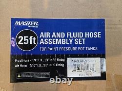 25 Foot Air and Fluid Hose Assembly Set for Spray Guns, Paint Pressure Pot Tanks