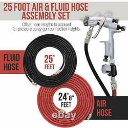 25 Foot Air and Fluid Hose Assembly Set for Spray Guns, Paint Pressure Pot Tanks