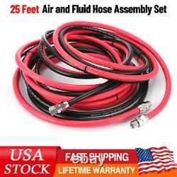 25Feet Air and Fluid Hose Assembly Set For Pressure Pot Tanks, Spray Guns, Paint