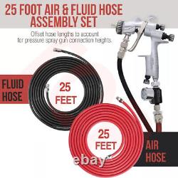 25Feet Air and Fluid Hose Assembly Set For Pressure Pot Tanks, Spray Guns, Paint