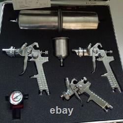 3pcs 1/4 HVLP Paint Spray Gun Gravity 1L with Air Regulator 3 Nozzle Needle Kit