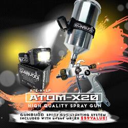 ATOM X20 Automotive Paint Gun HVLP Solvent/Waterborne WITH FREE GUNBUDD LIGHT