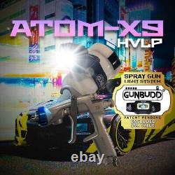 ATOMX9 HVLP Auto Paint Air Spray Gun Gravity Feed 1.2 1.3 with FREE Gunbudd Light