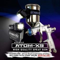 ATOMX9 HVLP Auto Paint Air Spray Gun Gravity Feed 1.2 1.3 with FREE Gunbudd Light