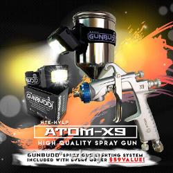 ATOMX9 HVLP Auto Paint Air Spray Gun Gravity Feed 1.2 1.3 with FREE Gunbudd Light