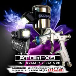 ATOMX9 HVLP Auto Paint Air Spray Gun Gravity Feed 1.2 1.3 with FREE Gunbudd Light