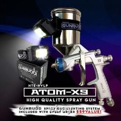 ATOMX9 HVLP Auto Paint Air Spray Gun Kit Gravity Feed Car with FREE Gunbudd Light