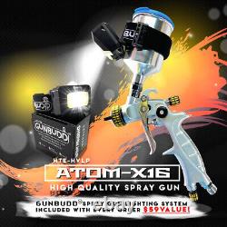 Atom X16 Air Paint Spray Gun HVLP Sprayer Gravity Feed with FREE LED Gunbudd Light