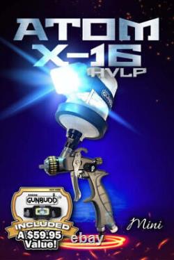 Atom X16 HVLP Mini Spray Gun Gravity Feed Kit Paint With FREE LED Gunbudd Light