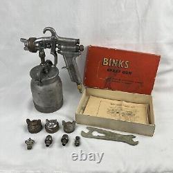 BINKS Model 7 Spray Gun With Paint Cup (2) 36SD, 34S Nozzles, Cup, Wrench & More