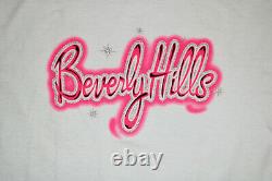 Beverly Hills graffiti spray paint air brush look glitter t-shirt L pink