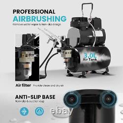 Dual Fans Airbrush Paint Spray Booth & 1/5 HP Air Compressor 3 Airbrush Kit Set