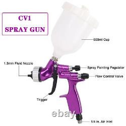 HVLP Air Spray Gun Kit 1.3mm Tip Gravity Feed Car Paint Sparyer Tool, 600cc Cup