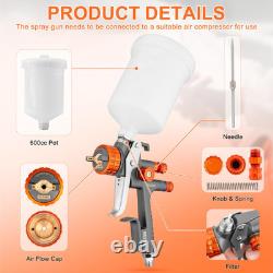 HVLP Spray Gun Kit, Air Paint Sprayer Gun with 1.3mm Nozzle 600CC Cup, Easy t