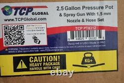 New. TCP Global Pressure Tank Paint Spray Gun with 1.5 Mm Nozzle, 2-1/2 Gal