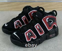Nike Air More Uptempo PS Laser Crimson Spray Paint AA1554-010 Size 2Y