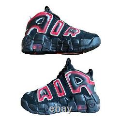 Nike Air More Uptempo PS Laser Crimson Spray Paint Shoes AA1554-010 Size 1Y