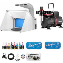 Portable Airbrush Paint Spray Booth with Dual Fan Air Compressor Kit 3 Gun 8 Color