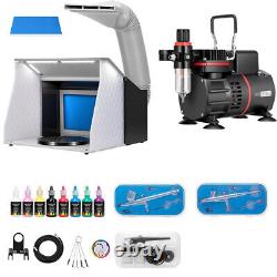 Portable Airbrush Paint Spray Booth with Dual Fan Air Compressor Kit 3 Gun 8 Color