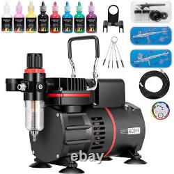 Portable Airbrush Paint Spray Booth with Dual Fan Air Compressor Kit 3 Gun 8 Color