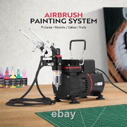 Portable Airbrush Paint Spray Booth with Dual Fan Air Compressor Kit 3 Gun 8 Color