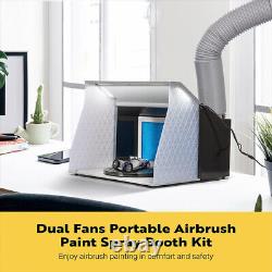 Portable Airbrush Paint Spray Booth with Dual Fan Air Compressor Kit 3 Gun 8 Color