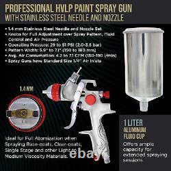 Professional HVLP Paint Spray 1.4mm Fluid Tip, Gravity Feed with Air Regula