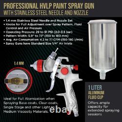 Professional HVLP Paint Spray Gun 1.4mm Fluid Tip, Gravity Feed with Air Re