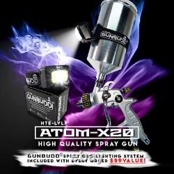 SPRAY PAINT GUN Kit ATOMX20 HVLP Auto Painting Gravity with FREE GUNBUDD