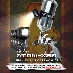 SPRAY PAINT GUN Kit ATOMX20 HVLP Auto Painting Gravity with FREE GUNBUDD