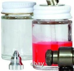 Siphon-Fed 0.9mm Airbrush Kit Paint Detail Fan Spray Tip Air Hose Case Glass Jar
