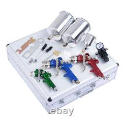 3 Hvlp Air Spray Gun Kit Auto Paint Car Primer Détail Basecoat Clearcoat Superb