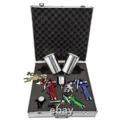 3pc Hvlp Gravity Feed Air Spray Gun Kit Auto Paint Car Primer Basecoat Clearcoat