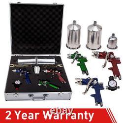 3x Hvlp Aluminium Air Spray Gun Kit Auto Paint Car Primer Detail Clearcoat Withcase