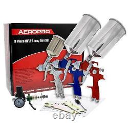 9 Pc Set 3 Hvlp Spray Gun Kit Auto Paint Primer Topcoat Détail Régulateur Filtre