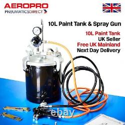 Aeropro 10l Pot De Peinture À Pression D'air Avec Pistolet À Vaporisateur, Détendeur Et Tuyaux. Royaume-uni