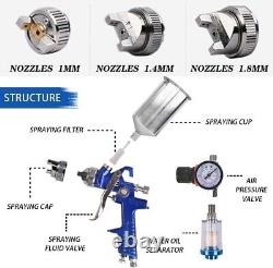 Ensemble de pistolet pulvérisateur HVLP 3 pièces, apprêt pour peinture automobile avec régulateur d'air et entretien K
