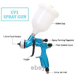 Hvlp Air Spray Gun 1,3mm Buse 600ml Tasse Gravity Feed Car Primer Paint Tool Kit