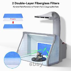 Kit de cabine de pulvérisation de peinture à air comprimé portable avec 3 lumières LED, double ventilateurs et filtre d'échappement.