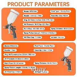 Kits de pistolets de pulvérisation à gravité HVLP Air, 2 pistolets de pulvérisation, 1,0 mm 100 ml et 1,4 / 1,7 mm 6