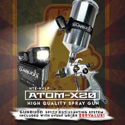 Nouveau pistolet de pulvérisation professionnel Atom X27 HVLP pour peinture de voitures avec LUMIÈRE LED GUNBUDD GRATUITE