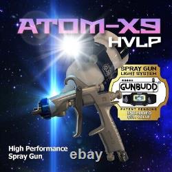 Nouveau pistolet de pulvérisation professionnel HVLP Mini X9 Atom pour peinture de voitures avec GUNBUDD LIGHT GRATUIT.