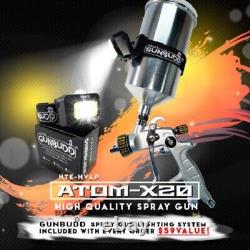 Pistolet de pulvérisation ATOMX20 HVLP pour peinture automobile pour apprêts avec GUNBUDD LIGHT GRATUIT