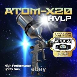 Pistolet de pulvérisation HVLP Atom-X20 pour la peinture automobile à base de solvant/eau, avec GUNBUDD LIGHT offert.