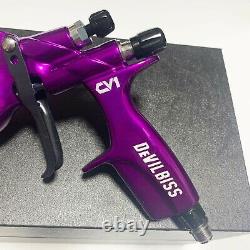 Pistolet de pulvérisation HVLP Devilbiss CV1 pour peinture de voiture avec buse de 1,3 mm et réservoir de 600 ml, couleur violette.