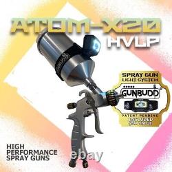 Pistolet de pulvérisation de peinture pour voiture HVLP ATOM X20 à alimentation par gravité avec lumière GUNBUDD GRATUITE