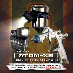 Pistolet de pulvérisation de retouche de peinture ATOMX9 haute volume basse pression avec lumière Gunbudd gratuite.